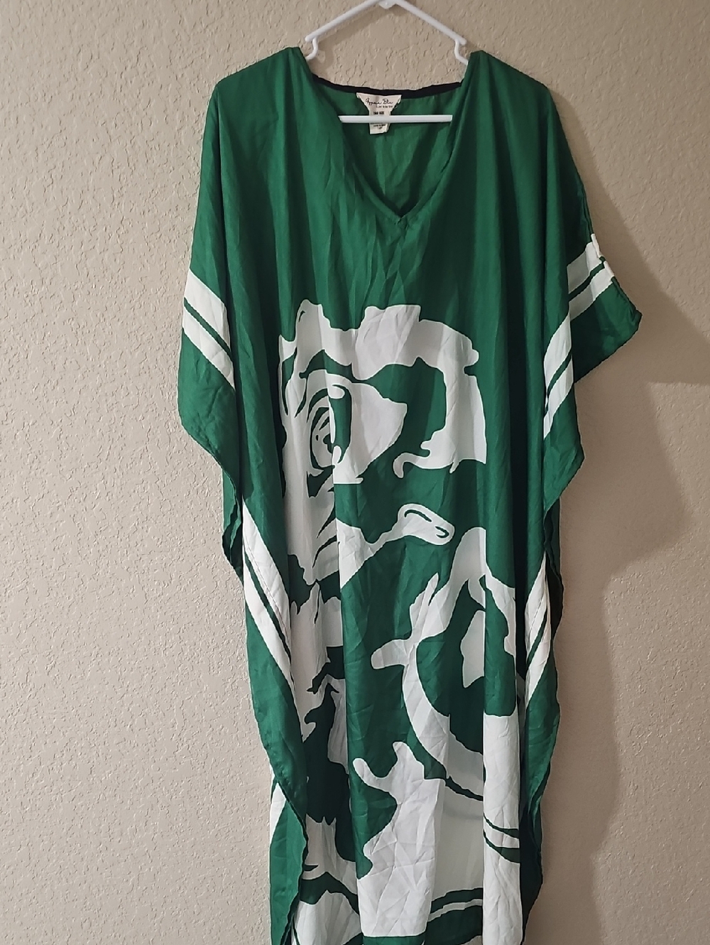 Green & White Floral V-Neck Kaftan Dress